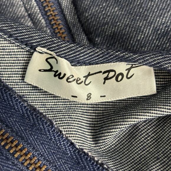 Sweet Pot Women Form Fitting Dress Choker Neckline Detail Bodycon sz 8 Chambray - Picture 8 of 13